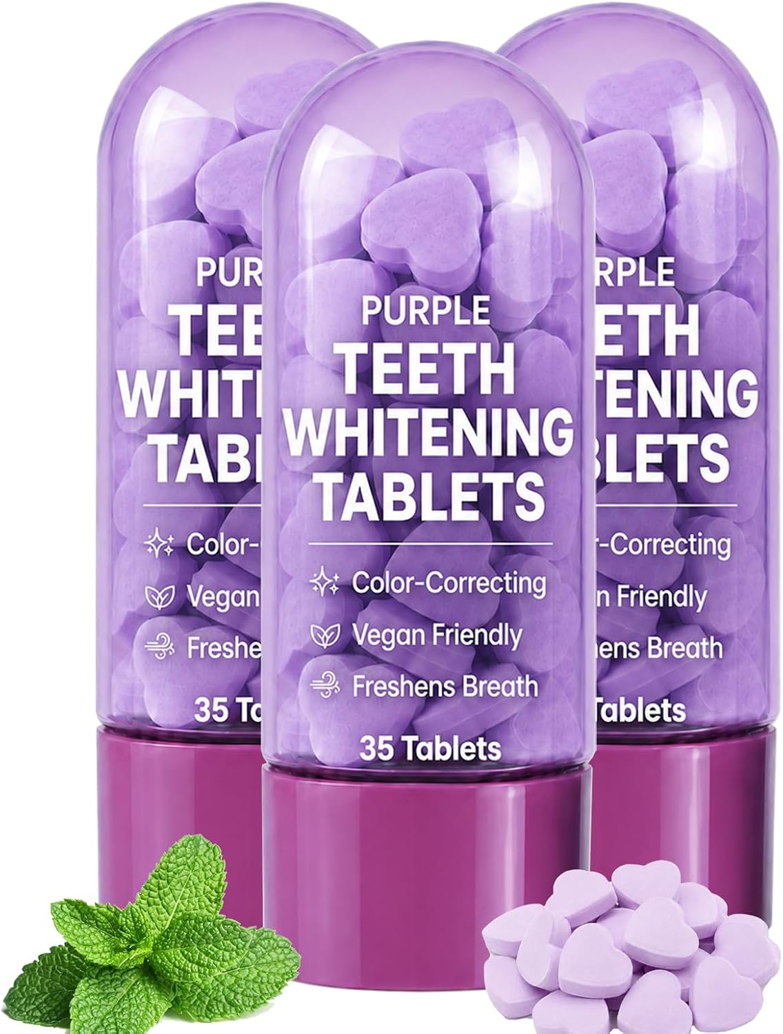 Purple Toothpaste Tablets for Teeth Brighten, 35 Count (One Bottle)