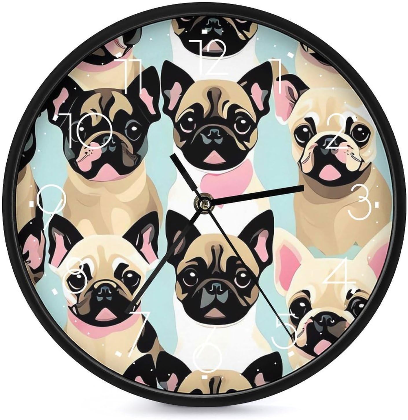 Cute Chihuahua Pug Round Wall Clock Silent Clock 10 Inch