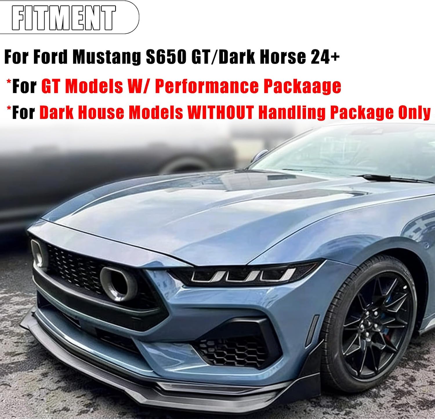 AMPP Style Front Bumper Lip W/Winglet for Ford Mustang S650 GT/Dark Horse 2024-2025 5PCS Front Splitter Chin Air Dam ABS Plastic (Glossy Black)