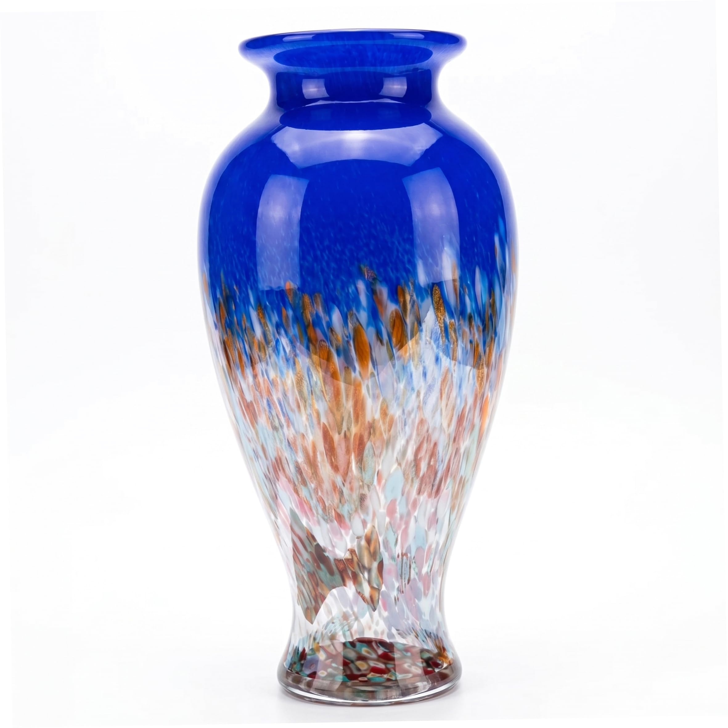 Faroby Blue Glass Vase, 11.8 Inch Decorative Glass Flower Vase, Colored Glaze for Shelf Living Room Centerpieces Decor, Blue