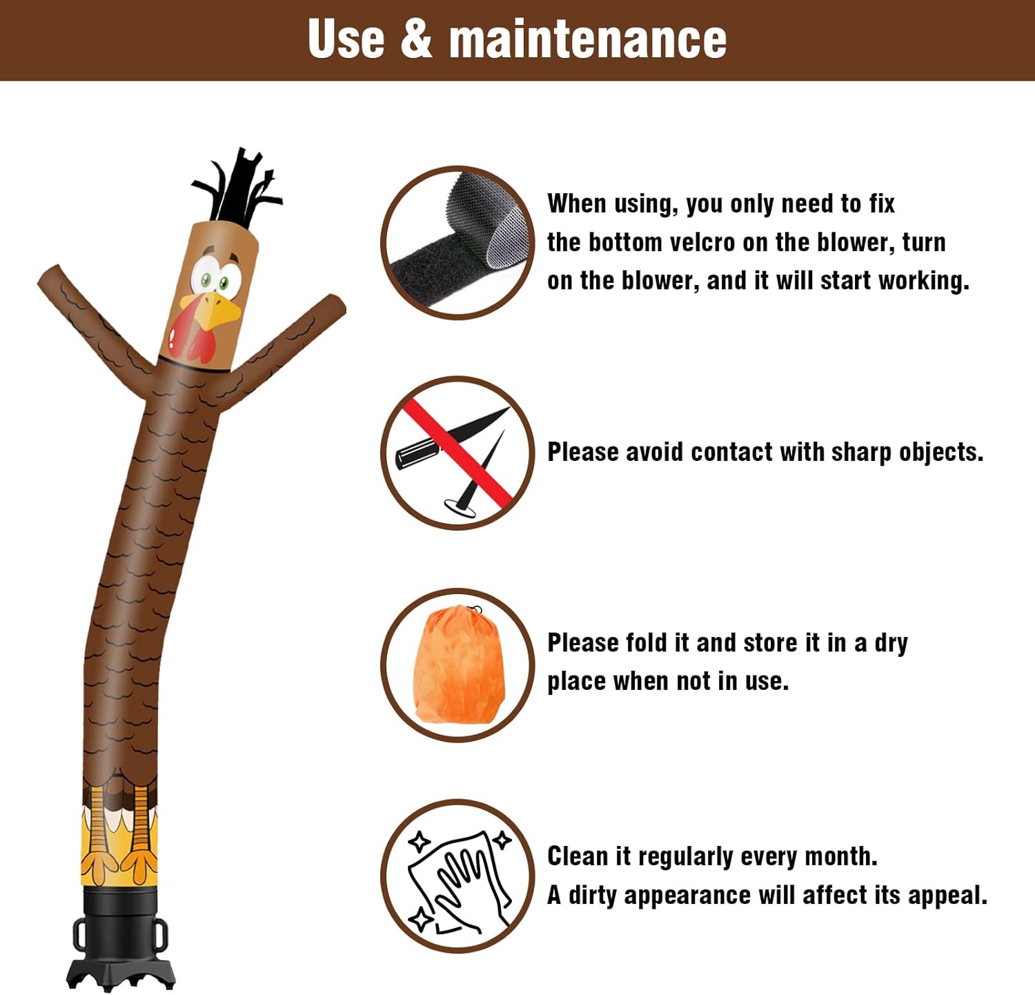 10FT Turkey Inflatable Tube Man (12''Diameter) Wacky Wavy Dancing Guy for Outdoor Decoration Advertising Business Promotion - Thanksgiving Theme (Blower Not Included)