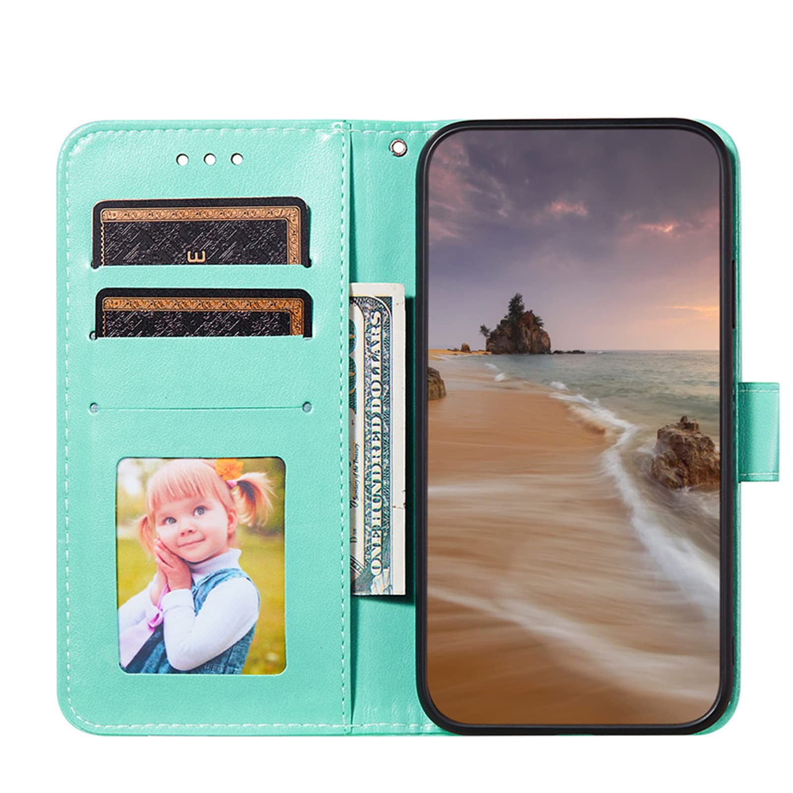 LTL Etui na telefon do iPhone 13 Mini/13/13 Pro/13 Pro Max, skórzane etui z klapką z przegródkami na karty, etui na telefon, magnetyczne zamknięcie, zielone, 13pro 6,1"