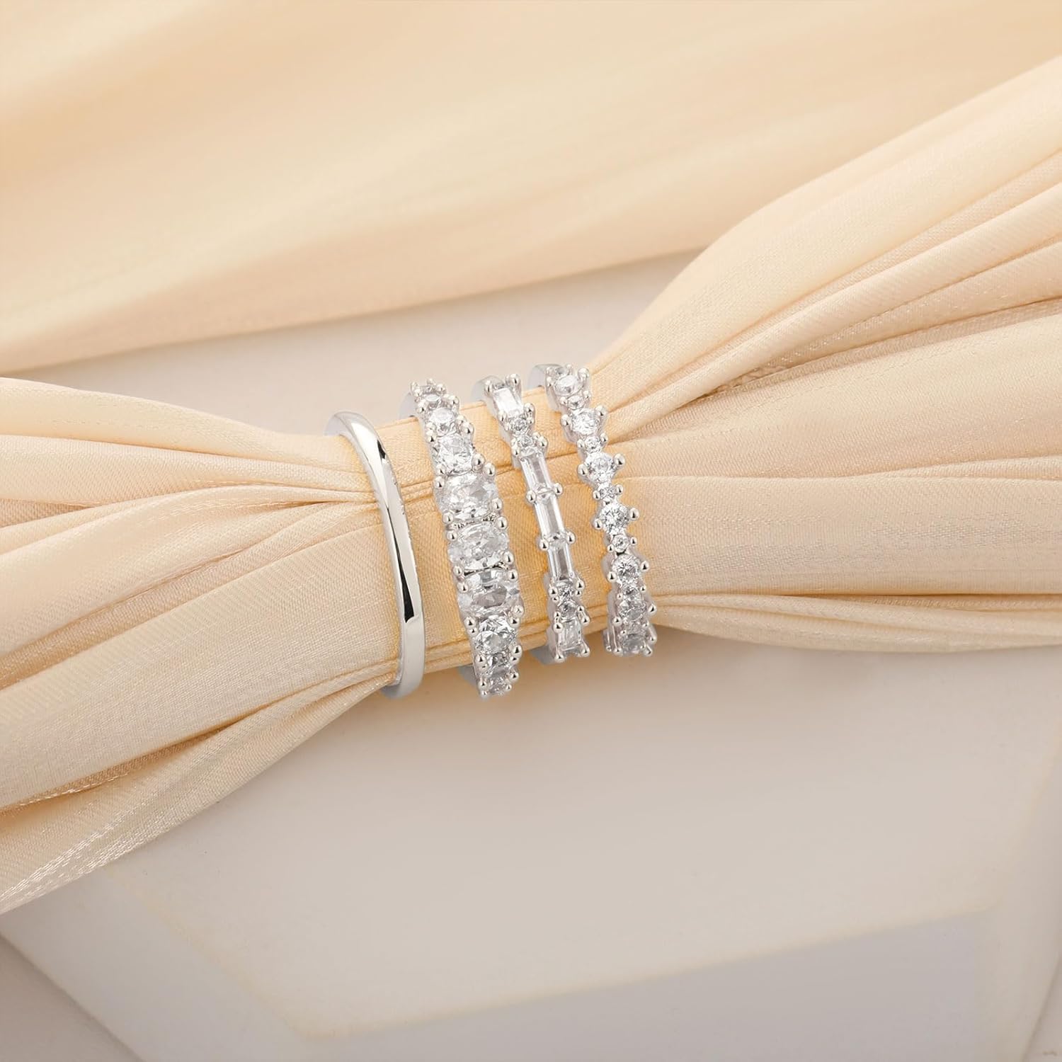 TOBENY Stackable Gold Rings for Women Non Tarnish Dainty 14K Gold Plated Stacking Cubic Zirconia Thumb Ring Set Trendy Statement Promise Wedding Bands Engagement Rings for Women Size 6 7 8 9 10 - Image 4