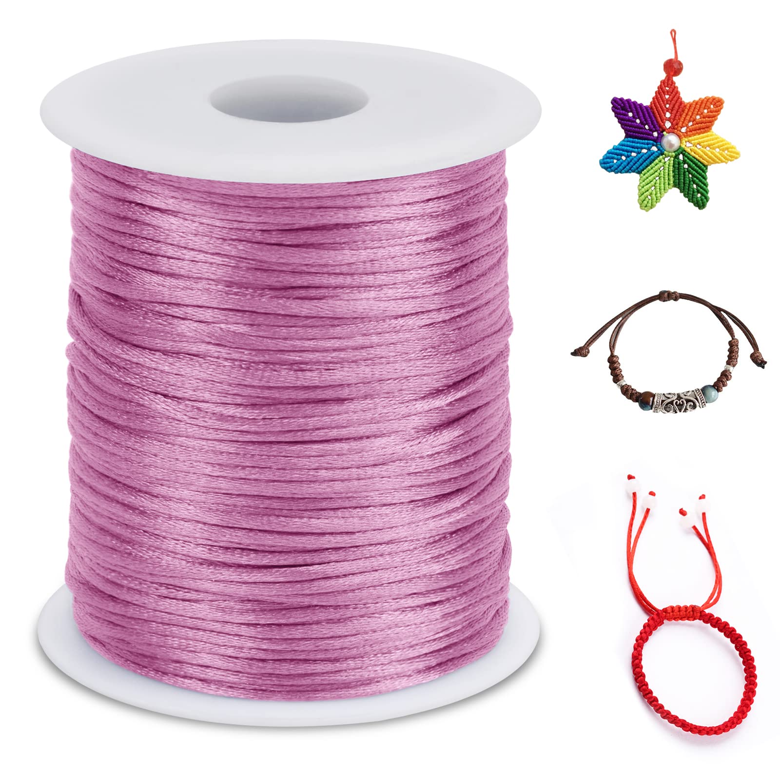 LEREATI Nylon Cord 2.5mm x 100m, Satin Cord Nylon String Macrame Cord, Coloured Beading Thread String for Making Bracelet, Necklace, Chinese Knot, Jewellery (Pink)