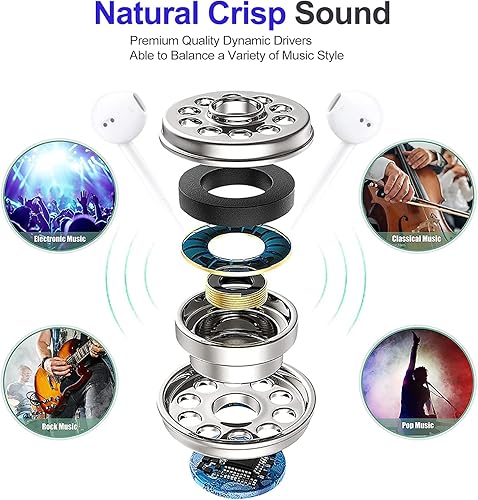 Miniatura 5 de Paquete de 6 audífonos con cable con graves profundos, estéreo, control de volumen, auriculares con micrófono, compatibles con iPhone, Android,