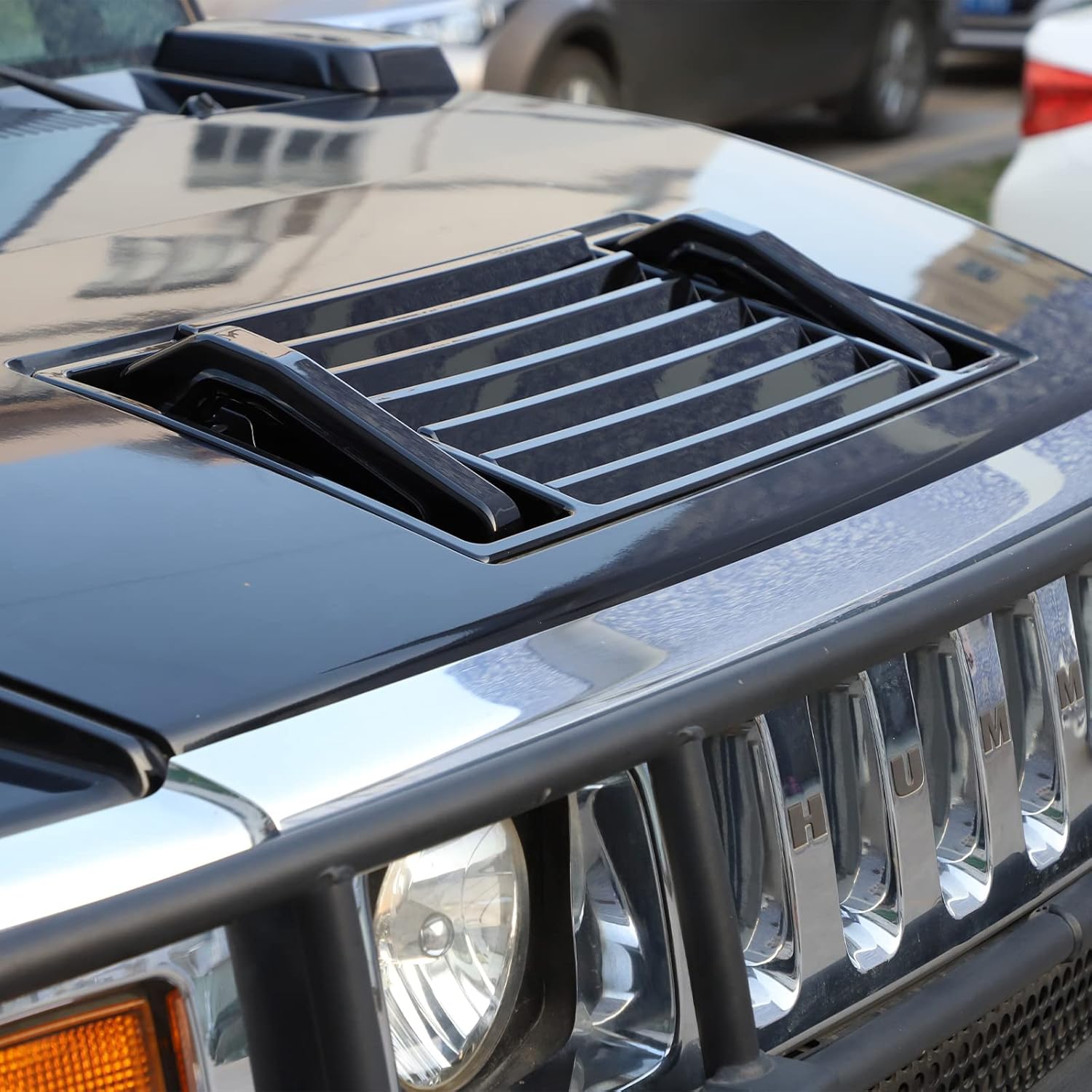 Hood Deck Vent Panel Cover Trim Fit for Hummer H2 2003-2009, Hood Vent Grille+Hood Handles Cover, Hood Louver Hood Vent Deck Trim Cover Exterior Accessories, ABS (Black)