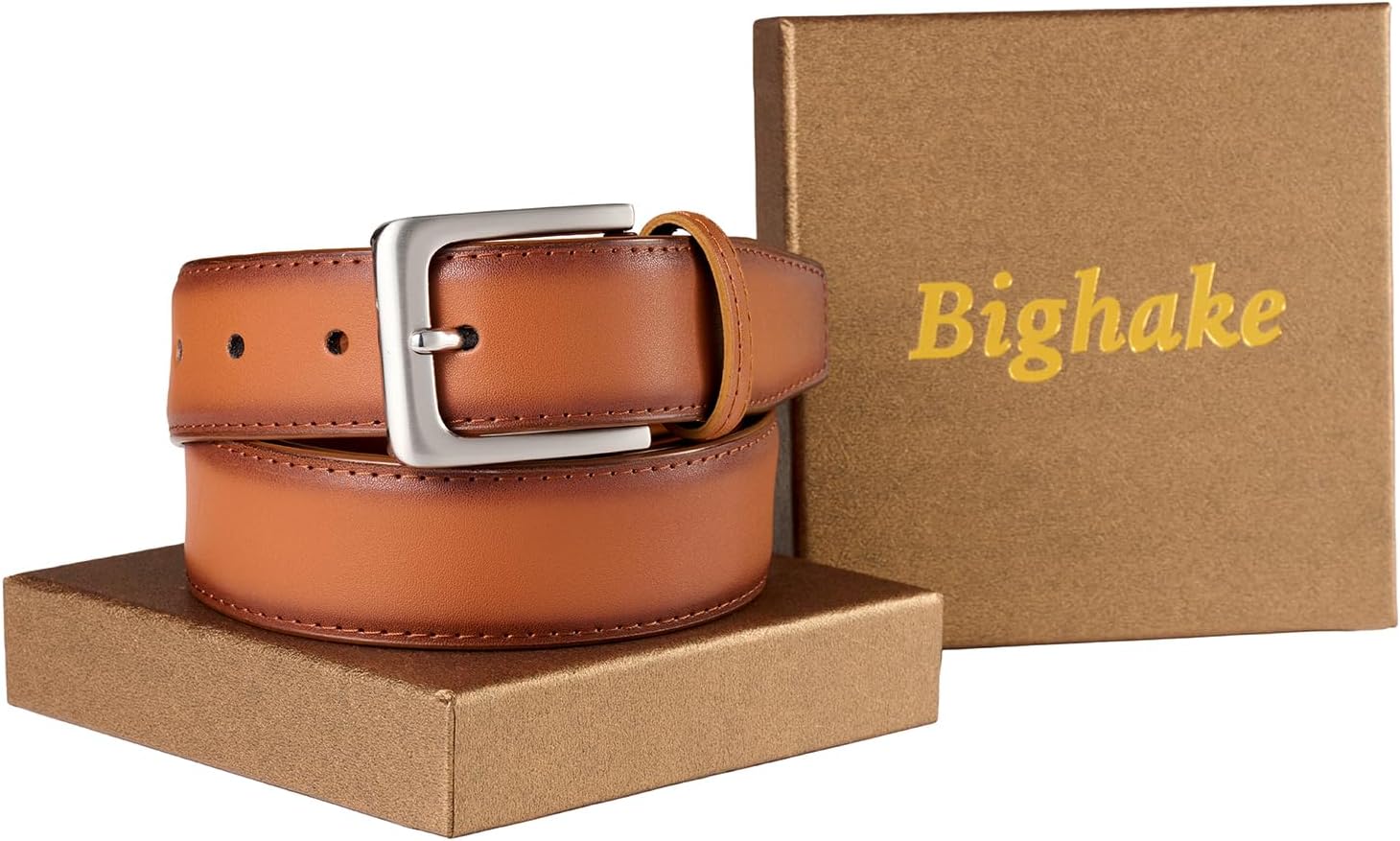 Bighake Men's Genuine Leather Dress Belt, Handmade Leather Jeans Belt for Men Work Business and Casual - Image 6