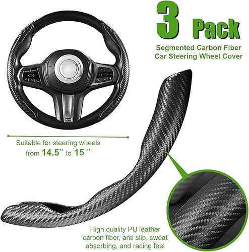 Miniatura 2 de WSSROGY Paquete de 3 fundas de fibra de carbono para volante de automóvil, protector antideslizante para volante segmentado, funda de volante de