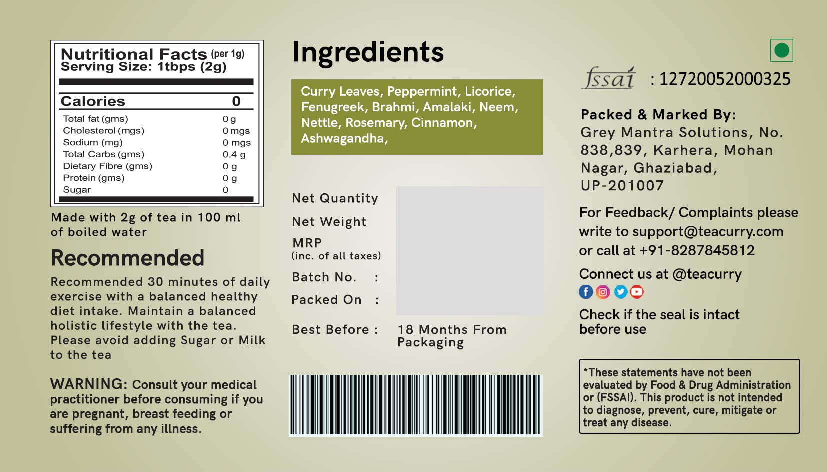 TEACURRY Beard Tea (6 Month Pack | 180 Tea Bags) - Helps with Hair Growth, Shine, Repair & Strength - Image 9 thumbnail