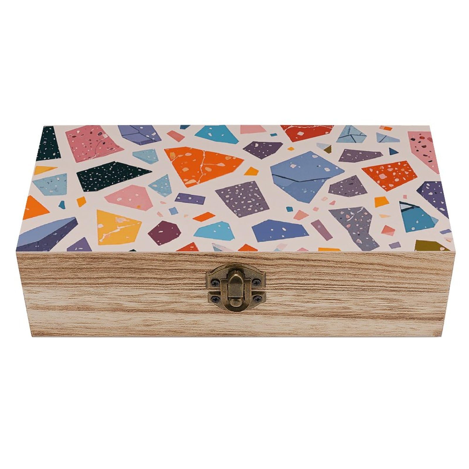 peiyeety Retro Solid Wood Storage Box Decorative Terrazzo Marble Pastel Wooden Crates Storage Containers for Jewelry Crafts Storage