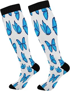 501 Compression Socks Blue Morpho Butterflies Calf Socks Comfortable Crew Socks Light Weight Athletic Socks For Women Walking Outdoor 40cm
