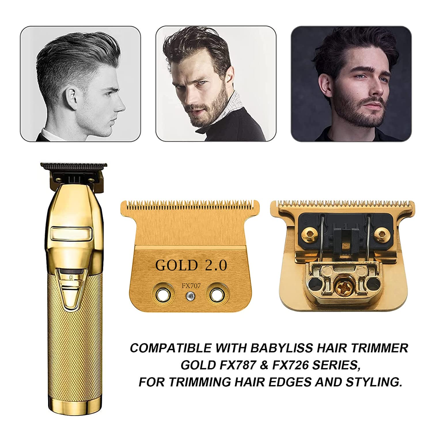 Lame di ricambio Gold FX compatibili con lame per trimmer BaByliss, lame di ricambio DLC compatibili con trimmer BaBylissPRO FX787 e FX726