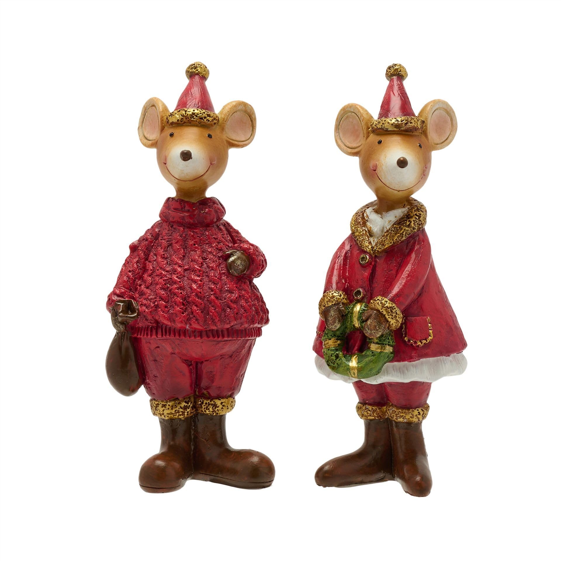 Widdop And Co White The Seasonal Gift Co - Pair Of Christmas Jumper Mouse Figurines - Decorative Figurine - Regal Tidings - Whimsical Christmas Home Decor & Homeware Gifting Present For Xmas, Festive Season Gift.