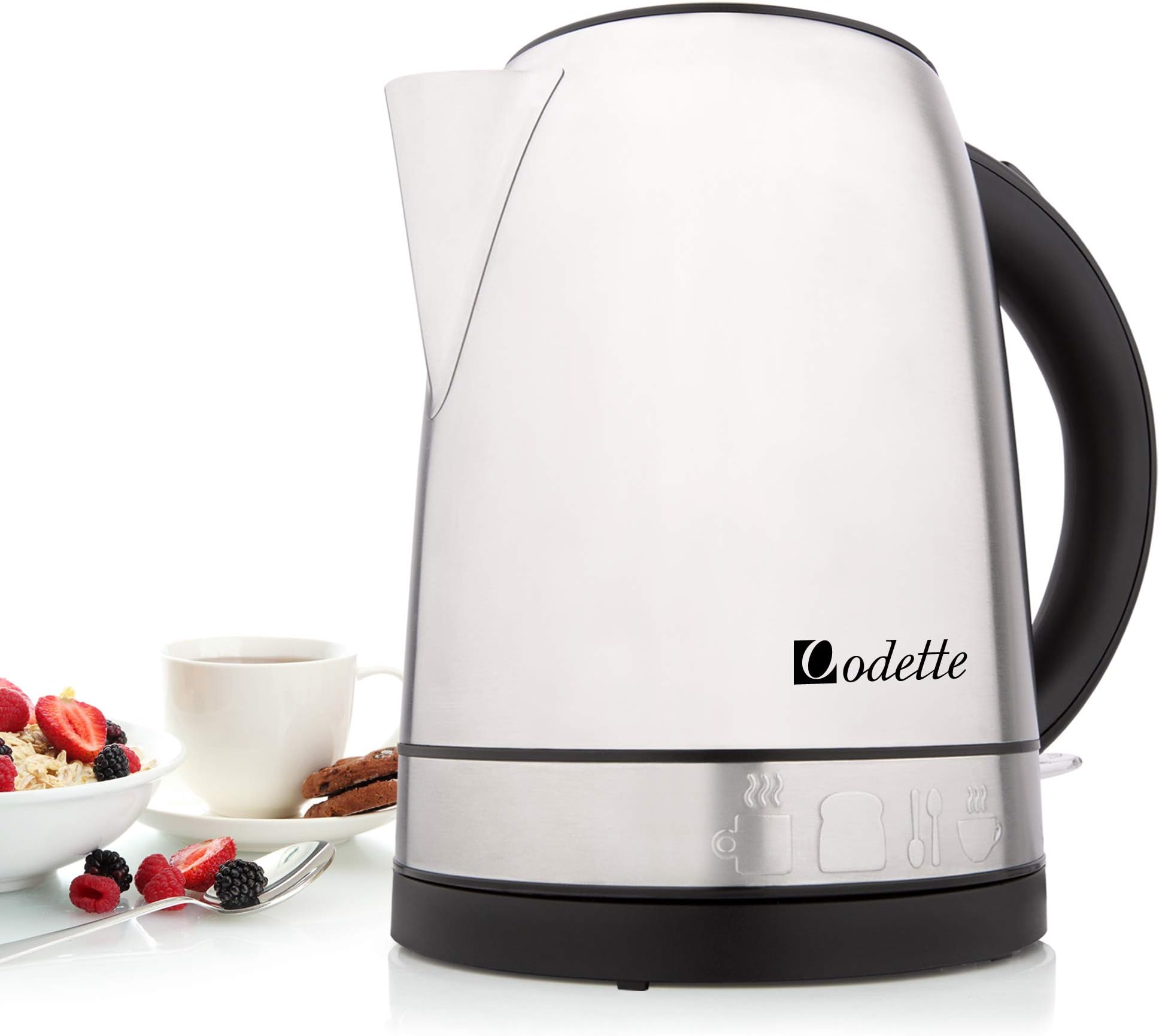 Odette Stainless Steel Fast Boil 7 Cups (1.7 Liter) Portable Electric Hot Water Kettle for Tea, Coffee with Auto Shut Off and Boil Dry Protection, BPA-Free