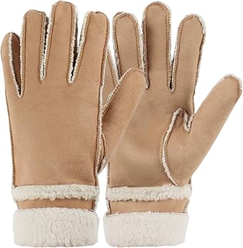 Faux Suede Thermal Fleece Lined Winter Gloves for Men Women Windproof Cozy Sherpa Lining Ideal for Outdoor Activities