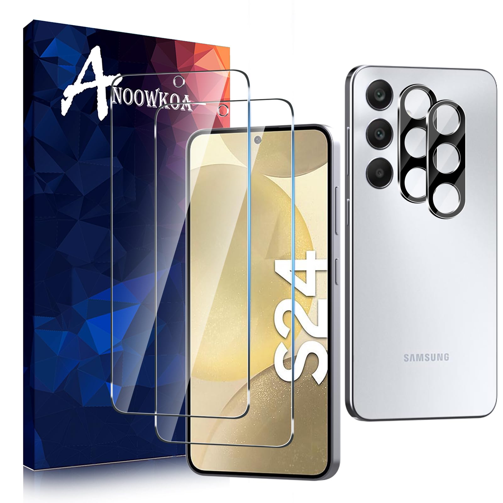 Anoowkoa [2+2 Pack for Samsung Galaxy S24 Screen Protectors and Camera Lens Protectors Guard Tempered Glass Film, Anti Fingerprints Protective Film