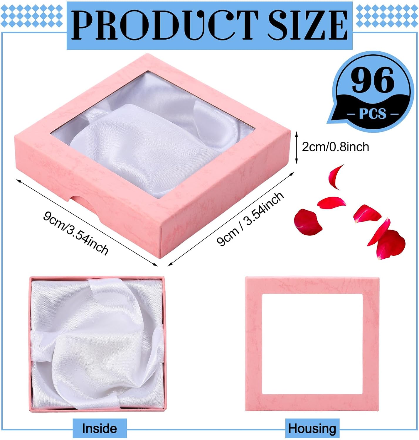 Yeaqee 96 Pcs Jewelry Gift Boxes Bulk 3.5 in Square Cardboard Boxes with Clear Lid and Insert for Bracelet Necklace Rings Earrings