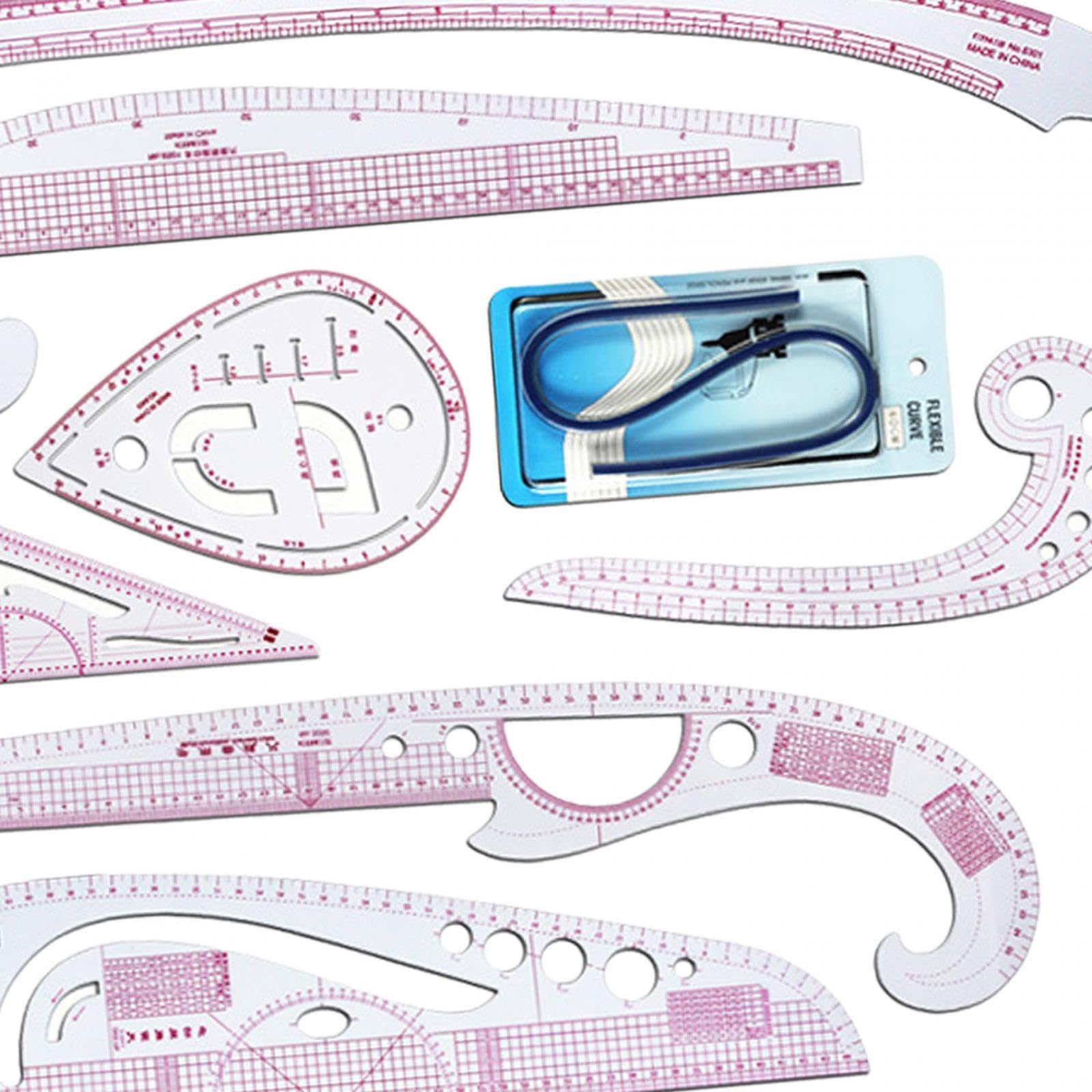 Set di Righelli per Modelli di Cucito (metrico), Strumenti di Misurazione, Set di Righelli Curvi per Cucito per Sarti, 9 Pezzi