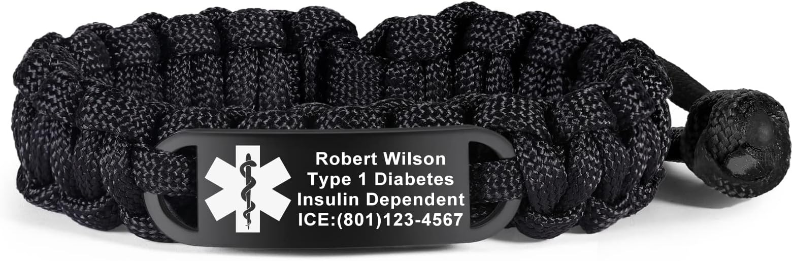 Medical Alert Bracelets for Men Women | Paracord Medical ID Bracelets for Women with Stainless Steel Plate | Adjustable Medical Bracelets 7.0-8.5 Inches