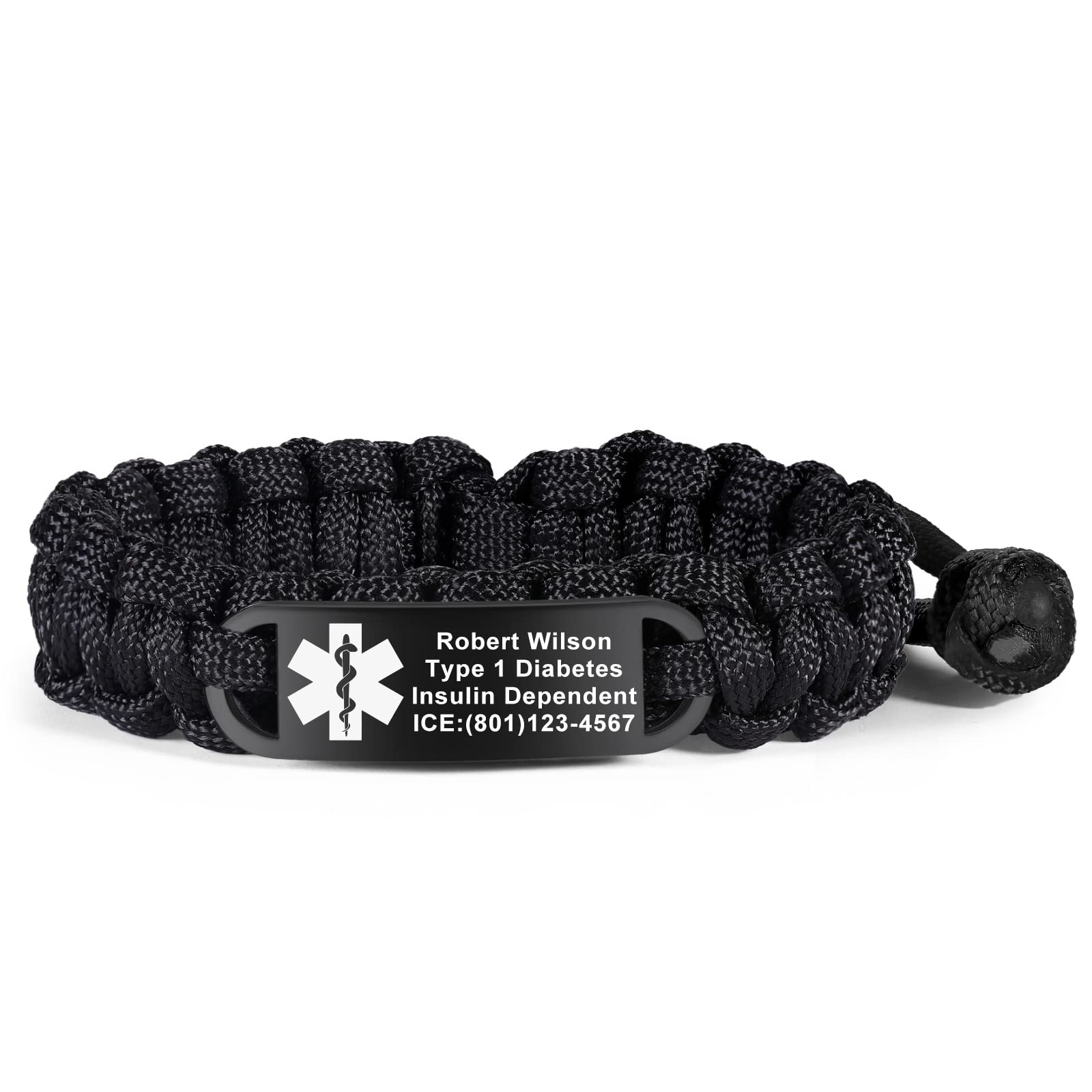 Medical Alert Bracelets for Men Women | Paracord Medical ID Bracelets for Women with Stainless Steel Plate | Adjustable Medical Bracelets 7.0-8.5 Inches