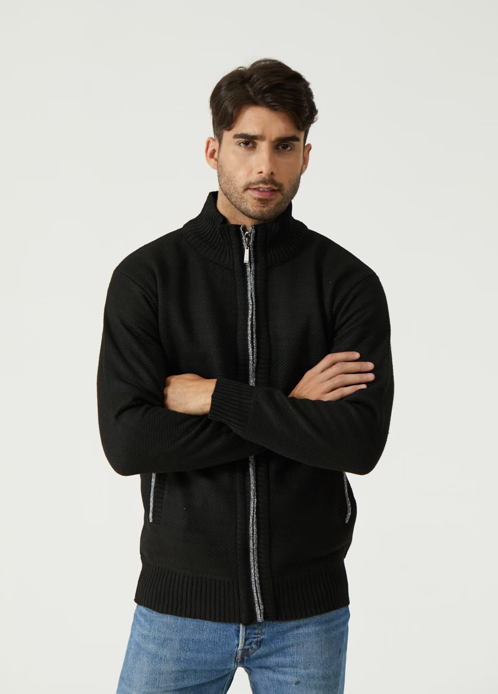 Herren Winter-Dicker Strickjacke Mode-Schlichter Pullover-Cardigan - Feinstrick,Stehkragen und Durchgehendem Reissverschluss,Fleece-Jacke, Warm,Trachtenjacke, Langarm Outdoor Männer