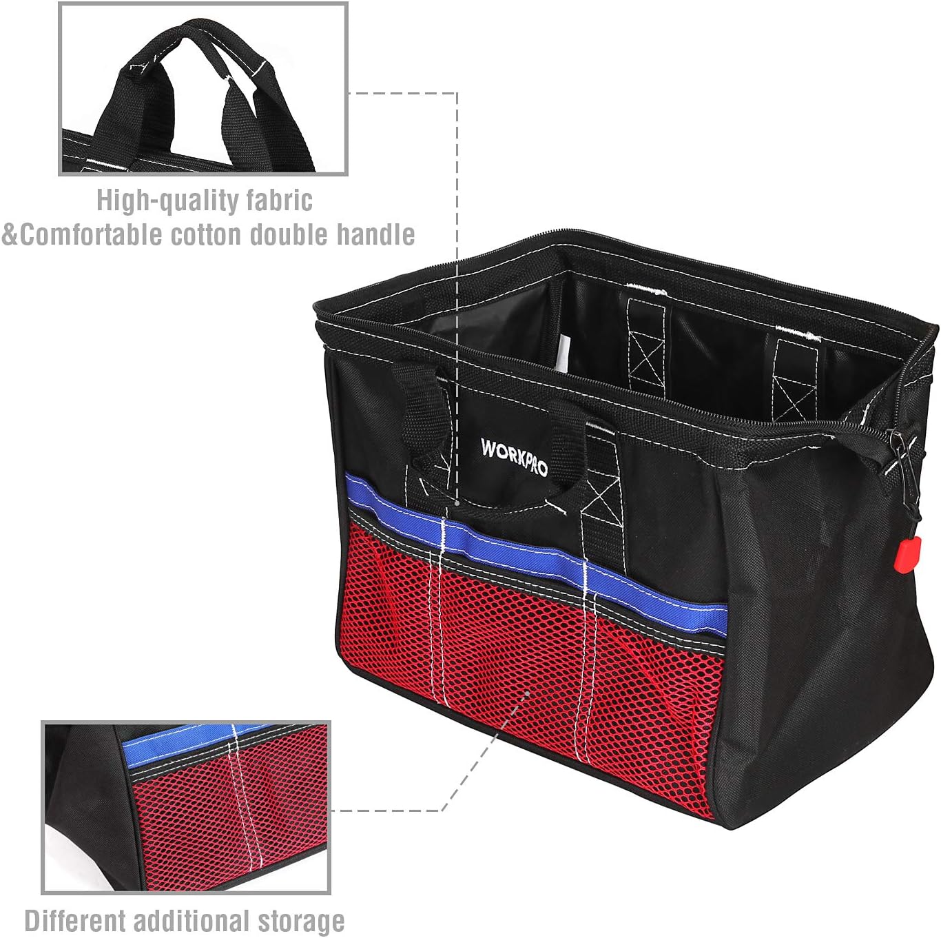 WORKPRO Tool Bag, 13-inch & 18-inch Tool Storage Bag, Zip-Top Wide Mouth Tool Tote Bag