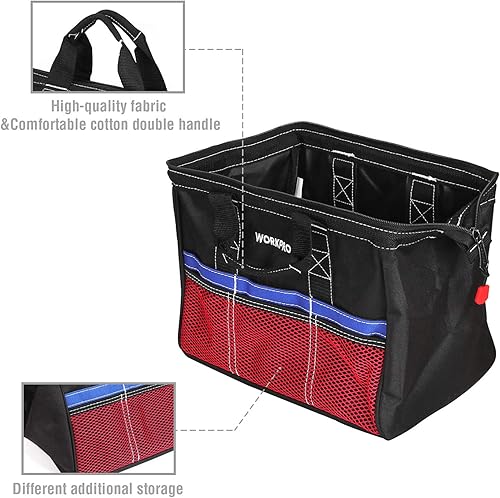 Miniatura 5 de WORKPRO Bolsa de herramientas bolsa de almacenamiento de herramientas de 13 pulgadas y 18 pulgadas bolsa de mano de boca ancha con cremallera