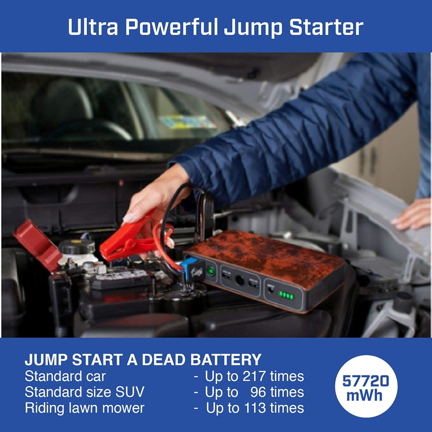 Buy 1 get 1 🔥 HALO Bolt Portable Car Jump Starter 57720 MWH Car Battery Jump Starter with 2 USB Ports To Charge Devices, Portable Car Charger - Silver, 123236