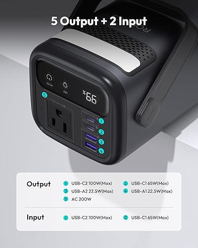 Miniatura 6 de ROMOSS Estación de banco de energía de 75,000 mAh, estación de energía exterior de 240 Wh, paquete de batería LiFePO4, salida de CA de 200 W,