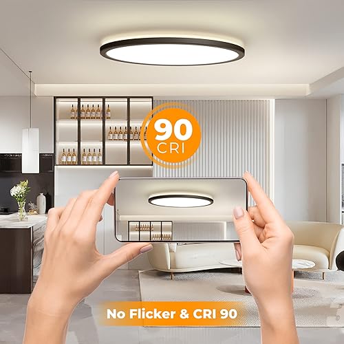 Miniatura 7 de BLNAN Lámpara LED de techo empotrada con control remoto, 15.4 pulgadas, 36 W, 3000 K-6500 K, regulable, redonda, de perfil bajo, lámpara de techo
