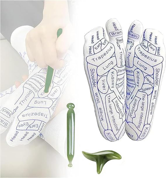 2 Pairs Reflexology Socks with Massage Tool, Acupressure Reflexology Socks for Women and Men, Comfort AcupressureSocks with Text, MassageSocks All-Season, PressurePointSocks