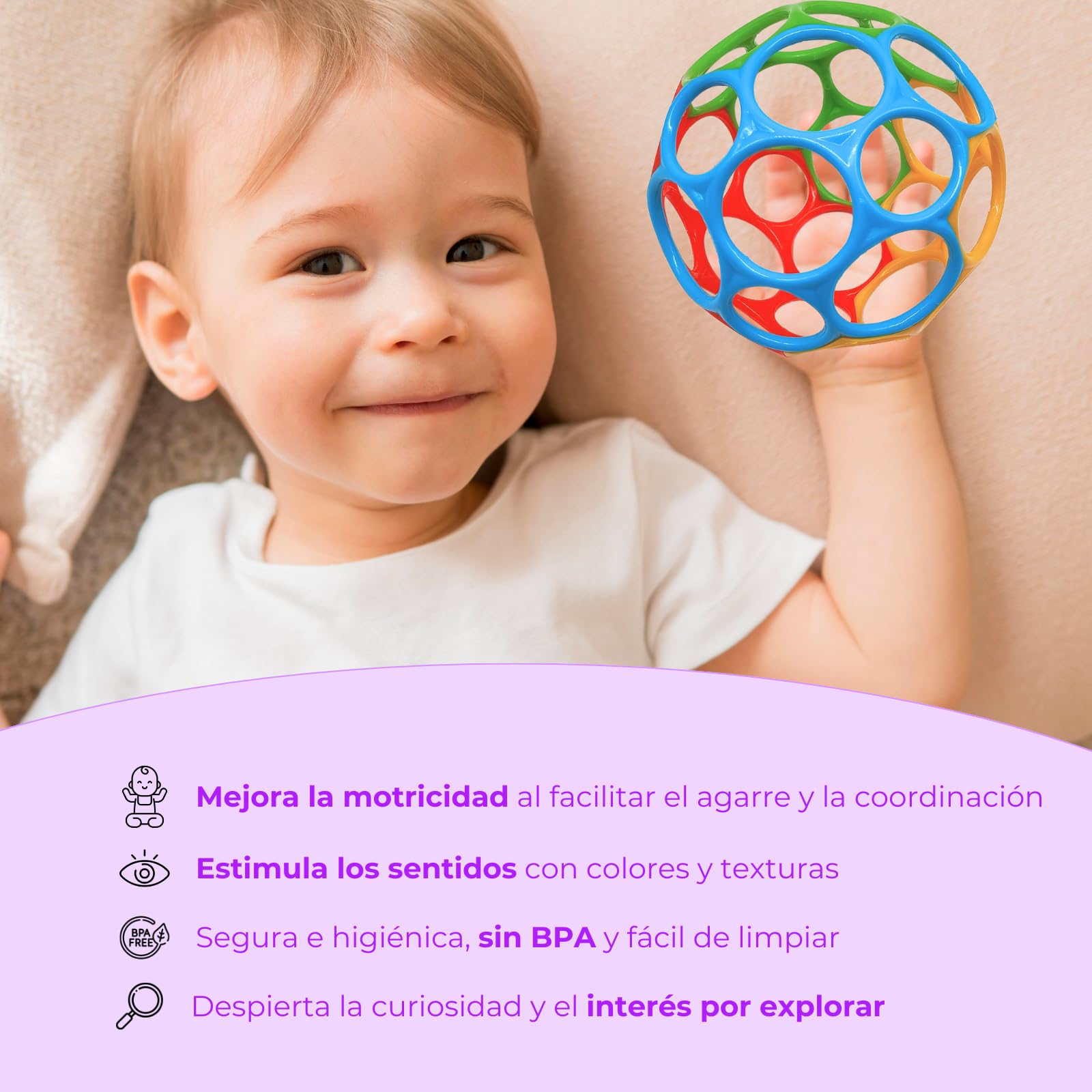 DOHE Educa, Sensory Ball for Babies, Easy and Flexible Grip, Newborn Small Children, Diameter 3.74 Inches - Image 3