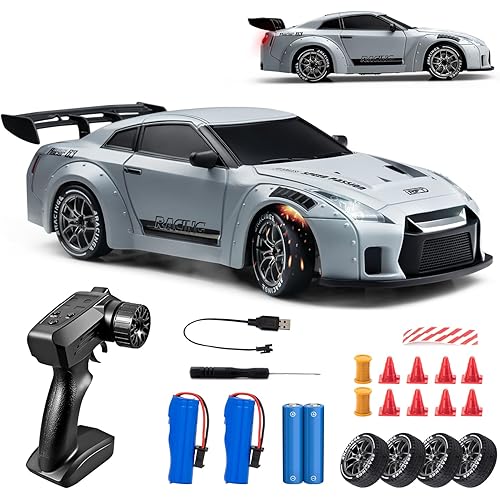 RC Drift Car, 1:24 Scale Remote Control Vehicle with LED Lights, 2.4GHz 20KM/H 4WD High Speed RC Cars, Drifting Tires＆Two Batteries, Racing Sports Toy Idea Gift for Adults Boys Girls and Kids