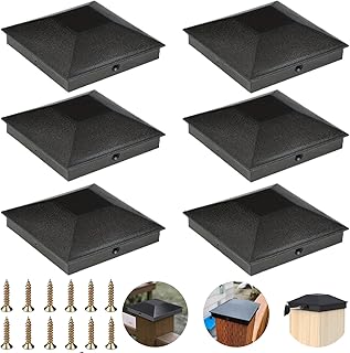 4x4 Wood Post Caps (3.6"x3.6") Matte Black Powder Coated Pyramid Fence Topper Cover,Prevents Rot & Splitting,Deck & Fence Protection(6pcs Black).