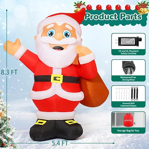 Miniatura 3 de GOOSH Inflables de Navidad de 8.3 pies, Papá Noel, decoraciones al aire libre, Papá Noel inflable con bolsa grande con LED integrados para