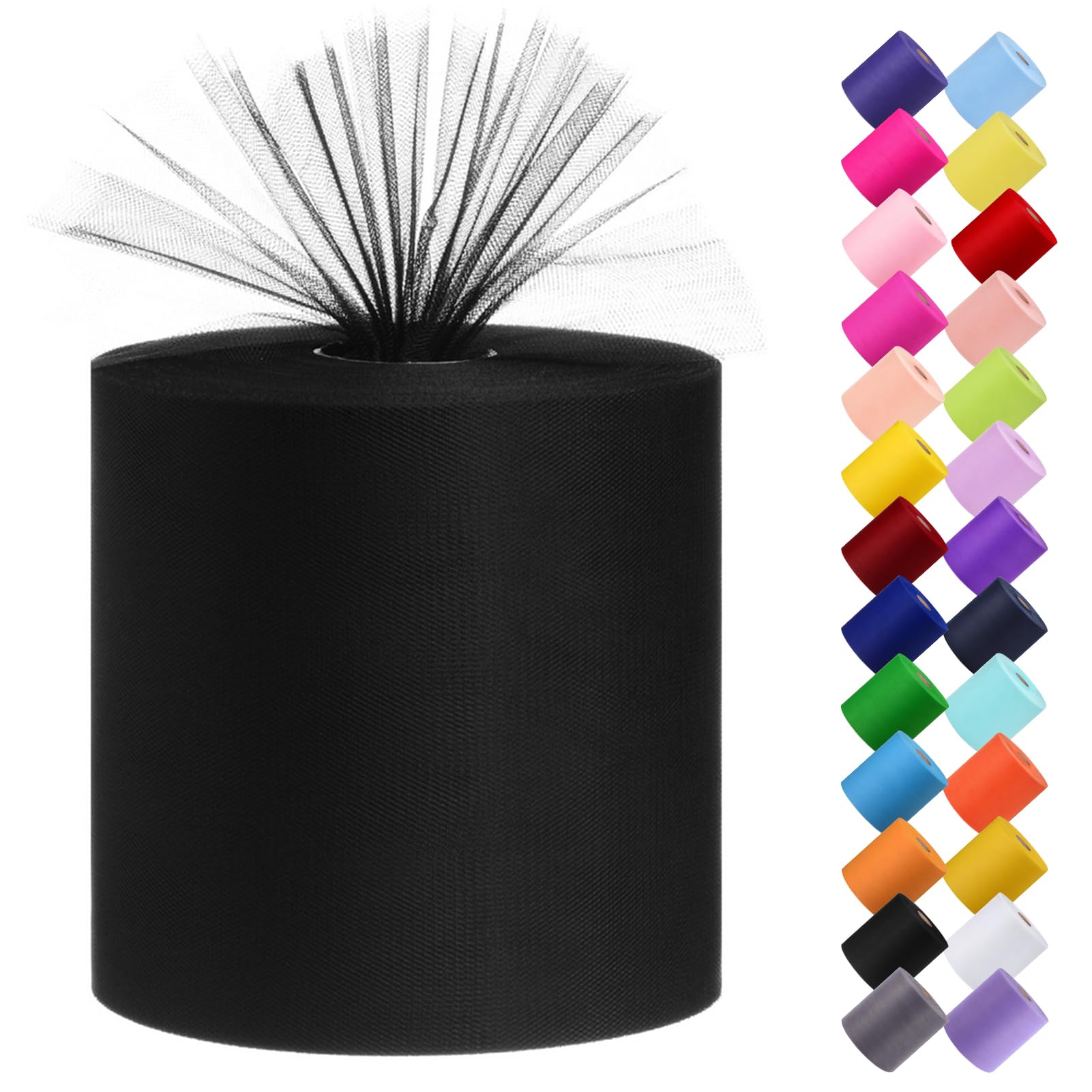 Rollo de tela de tul de 6 x 200 yardas, 600 pies, carrete de tela de organza de tul para bricolaje, falda de tutú, decoración de baby shower, telón de fondo de boda, manualidades, suministros para fiesta de cumpleaños, color negro