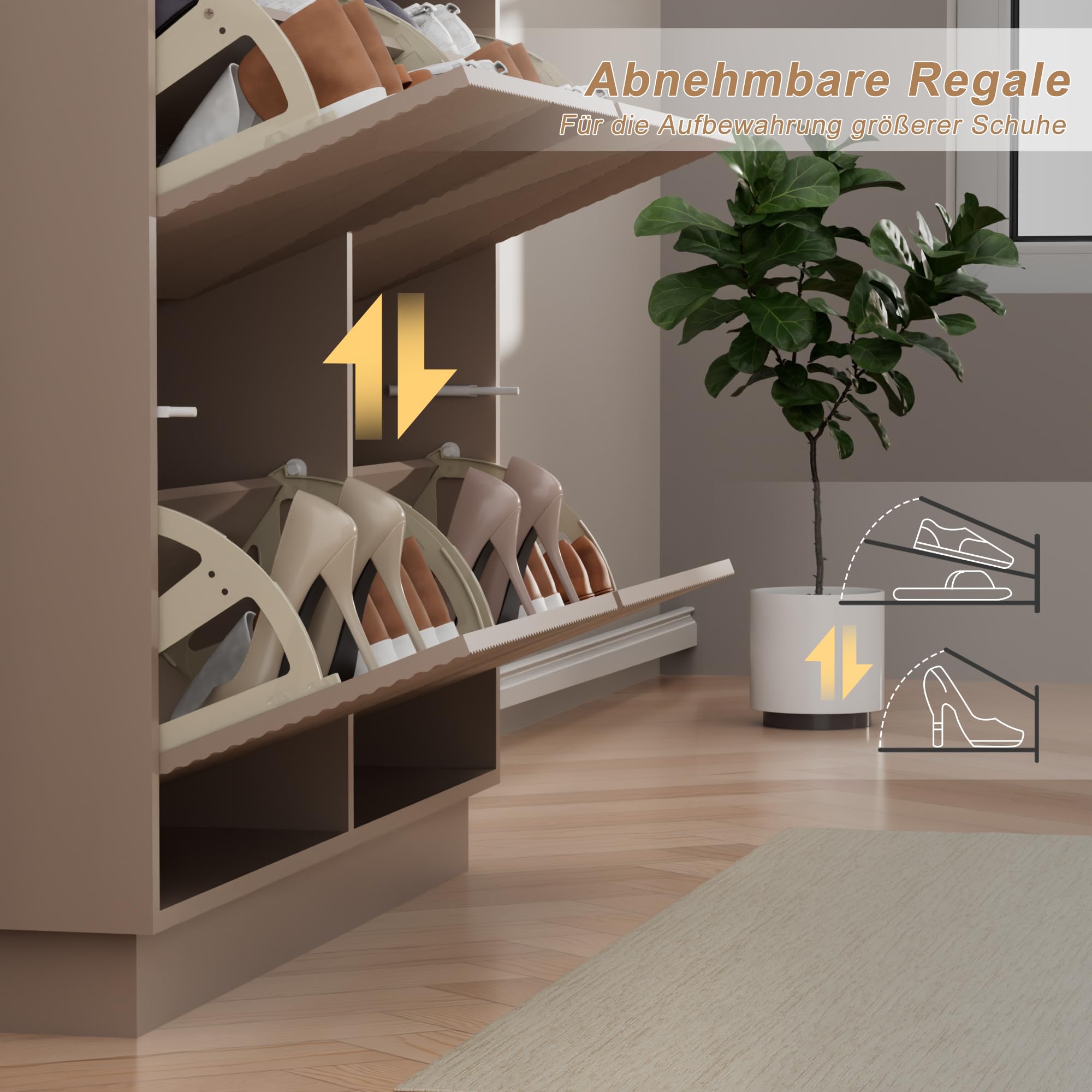 UEV Schuhschrank schmal mit 4 Klappen, 100x24x91cm Schuhkipper (Moka)