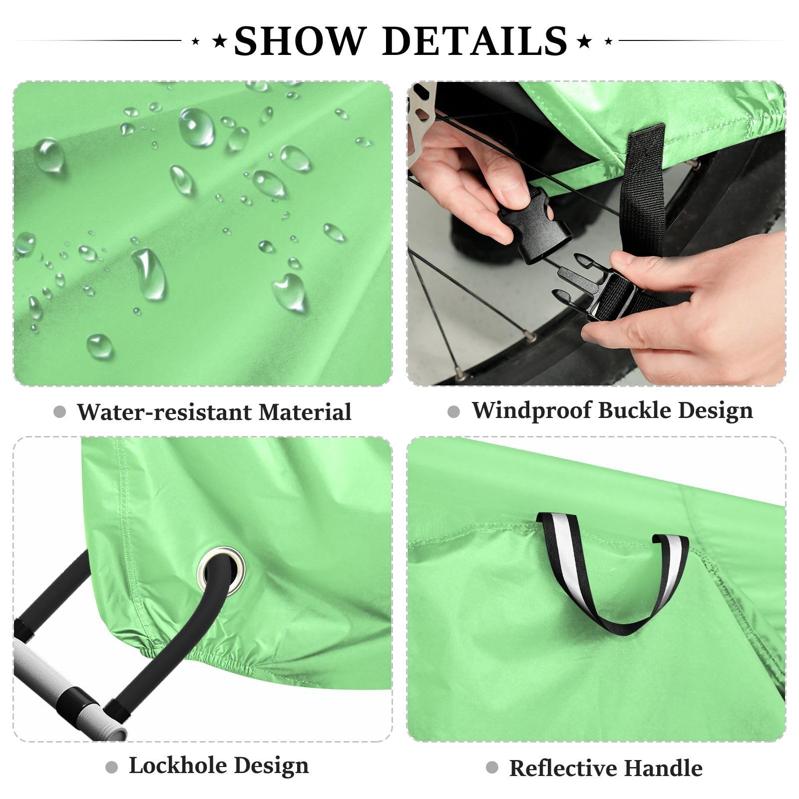 Housse de vélo d'extérieur imperméable avec trous de verrouillage pour intérieur et extérieur, convient à la plupart des vélos d'appartement - Vert pâle