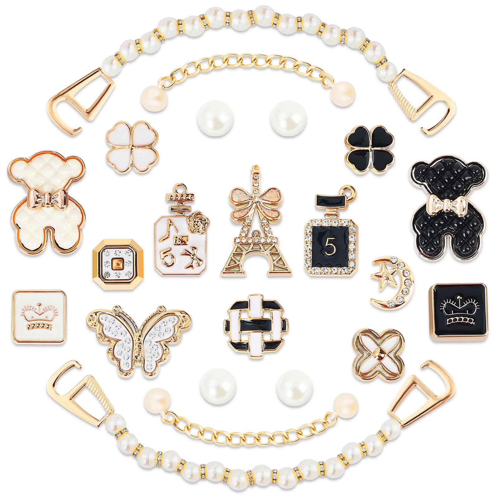 22 PCS Shoe Decoration Charms for Women, Golden Rhinestone Shoe Accessories with Bling Girly Shoe Chains