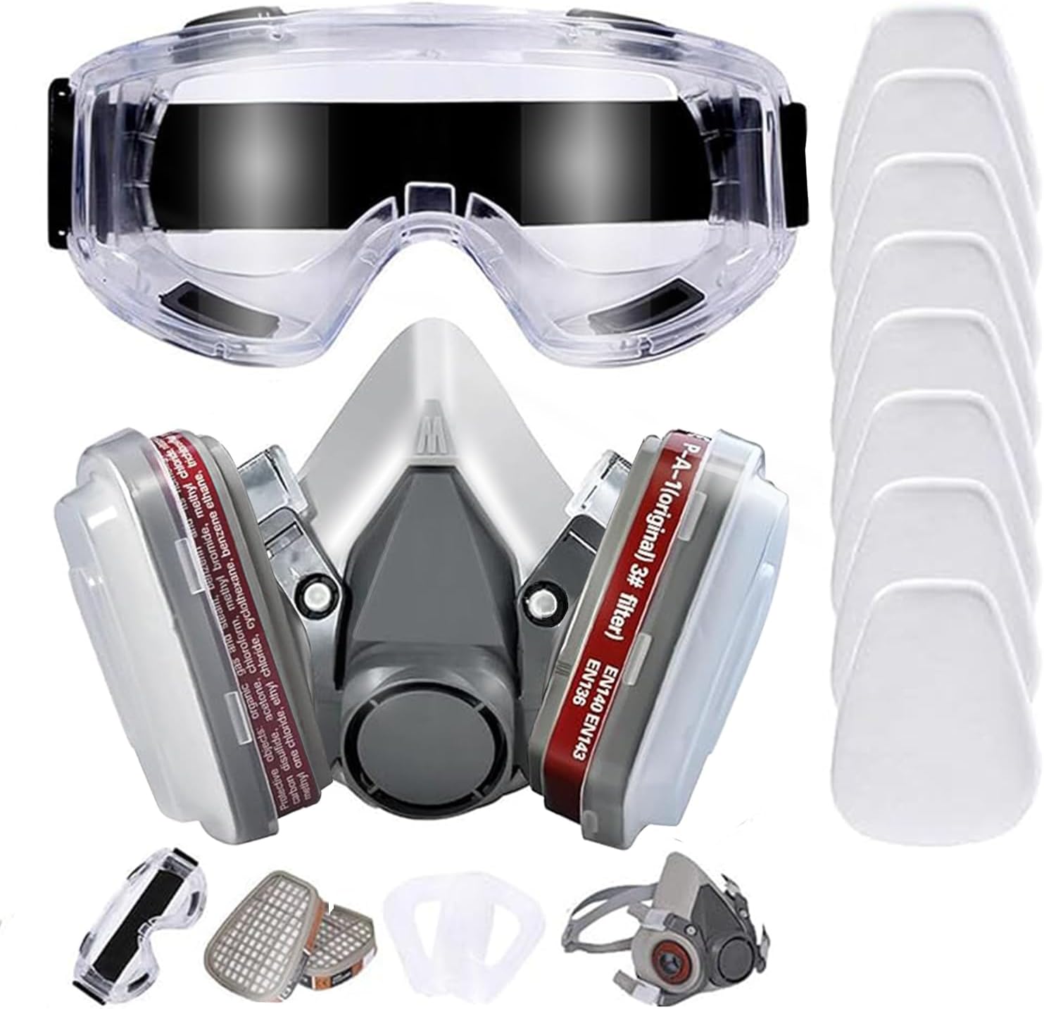 Reusable Face Cover Set for Painting,Gas, Dust, Machine Polishing, Organic Vapors with Filter Cotton, Glasses for Staining,Car Spraying,Sanding &Cutting, DIY and Other Work Protection