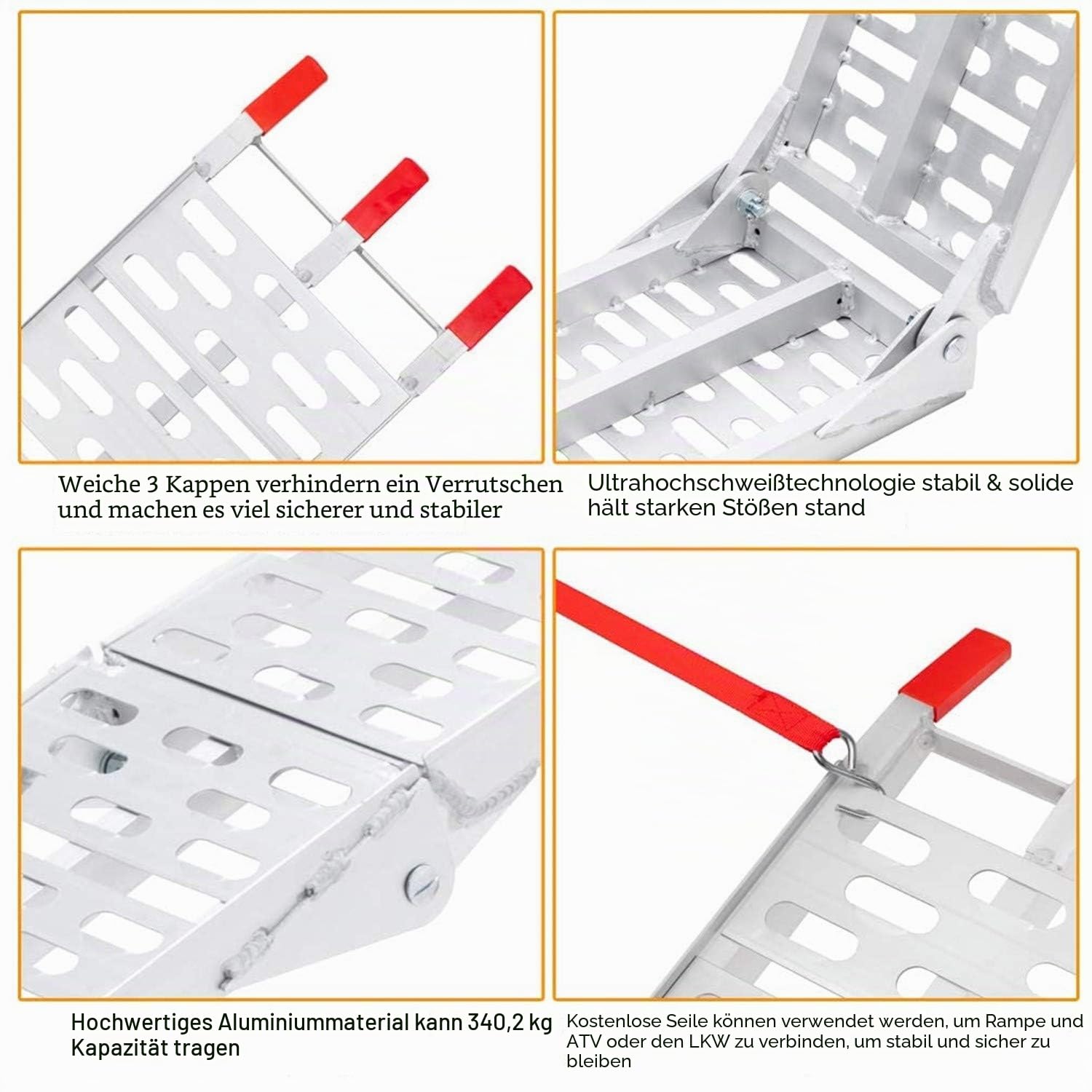 2X Auffahrrampe,Faltbare Verladerampe, rutschfeste Verladeschiene, Aluminium Laderampe, 680 kg Tragfähigkeit,Auto Laderampe,Motorradrampe