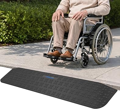 Ruedamann 1-1/2" Rise Threshold Ramps for Doorways, 2200 Lbs Capacity Wider Rubber Threshold Ramp, Special Non-Slip Portable Wheelchair Ramp, Handicap Ramp for Thresholds, Power Scooters, Cuttable