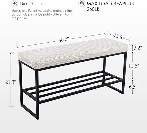 Miniatura 2 de Zesthouse Banco de zapatos tapizado para entrada con almacenamiento, cómodo banco de tela para dormitorio, extremo de cama, zapatero de metal