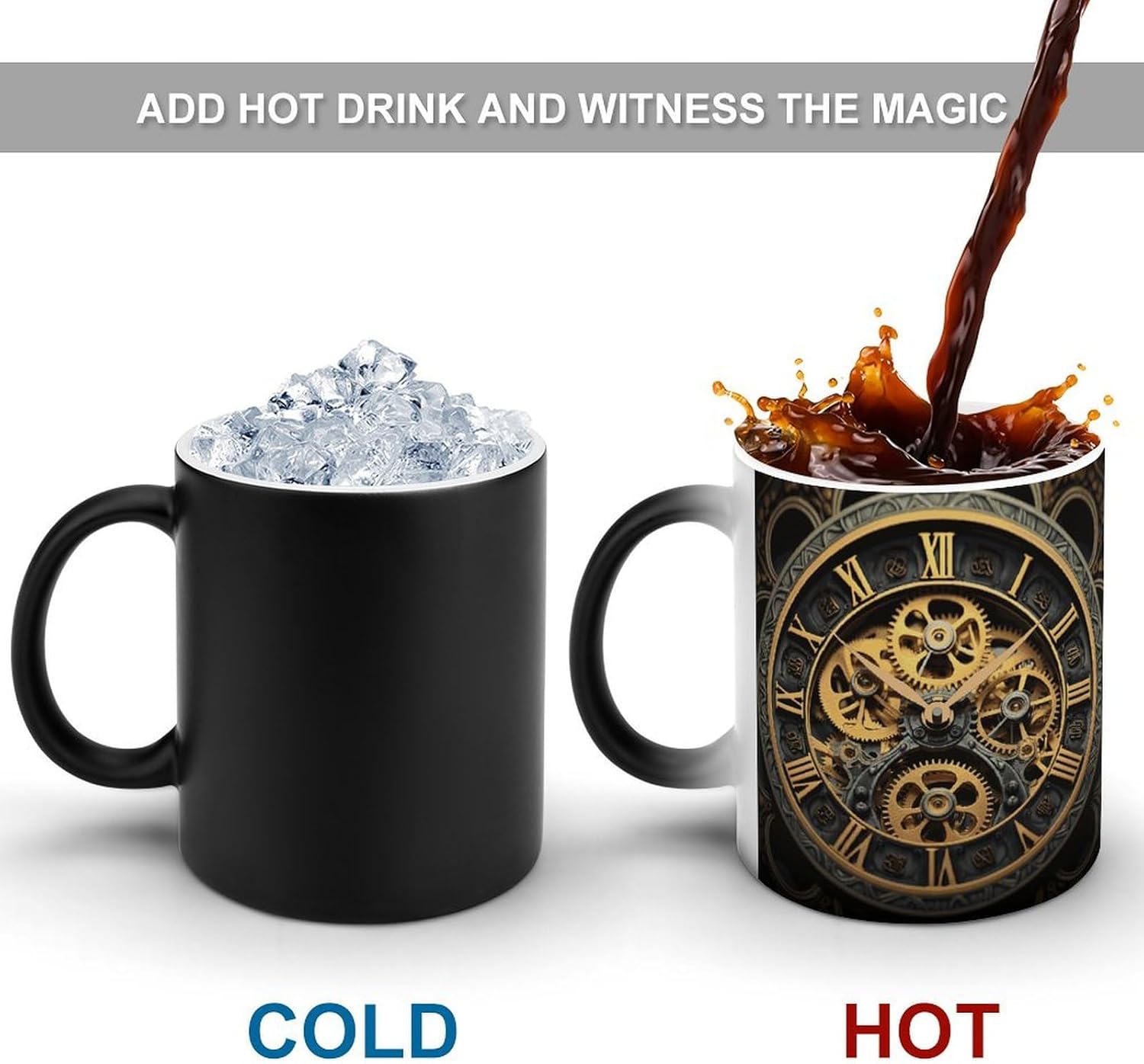 Color Changing Cups,Clock Gear Printed 11 Oz Ceramic Cups for Birthday Men Women