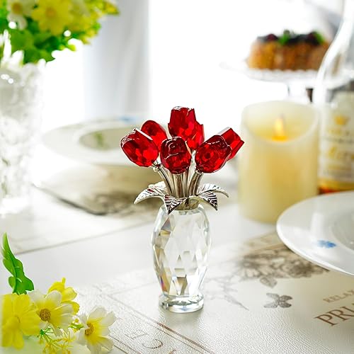 Vista 28 de H&D HYALINE & DORA Figura de flores moradas de cristal, regalos de rosas para mamá, esposa, abuela, adorno coleccionable de flores de cristal, Día