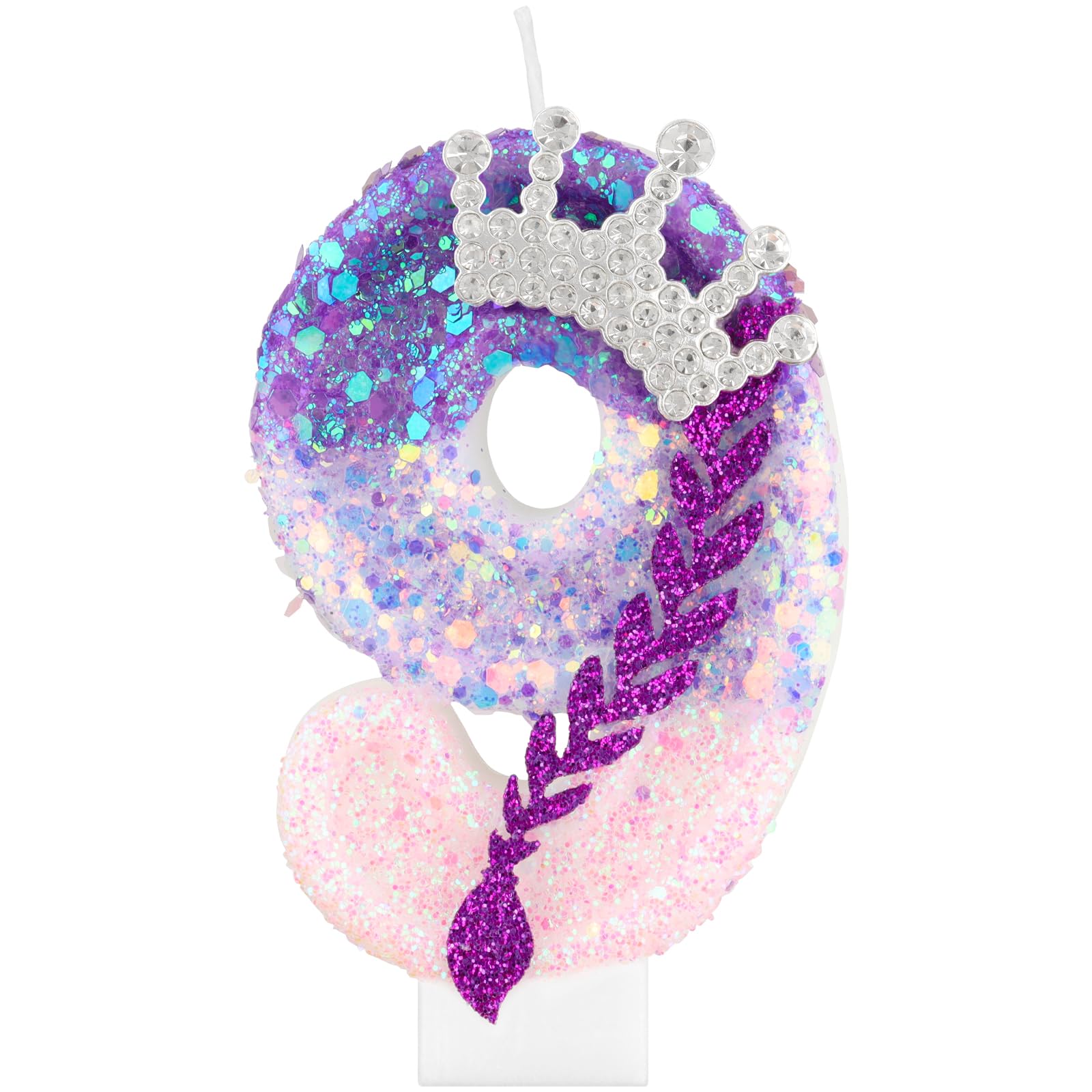 Kpop Birthday Candles,Purple Pink Number 9 Candle for Cake,Girls 9th Birtdhay Decorations,Glittering Crown Cake Toppers with Sequins for K pop Theme Party Supplies,Anniversaries and Celebrations — image 1
