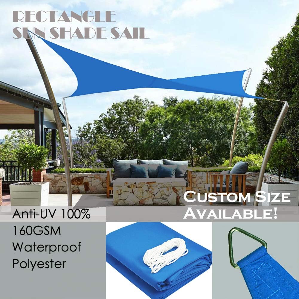 Alion Home 8' x 12' Waterproof Woven Sun Shade Sail in Vibrant Colors (8 ft x 12 ft Retangle) (Royal Blue)