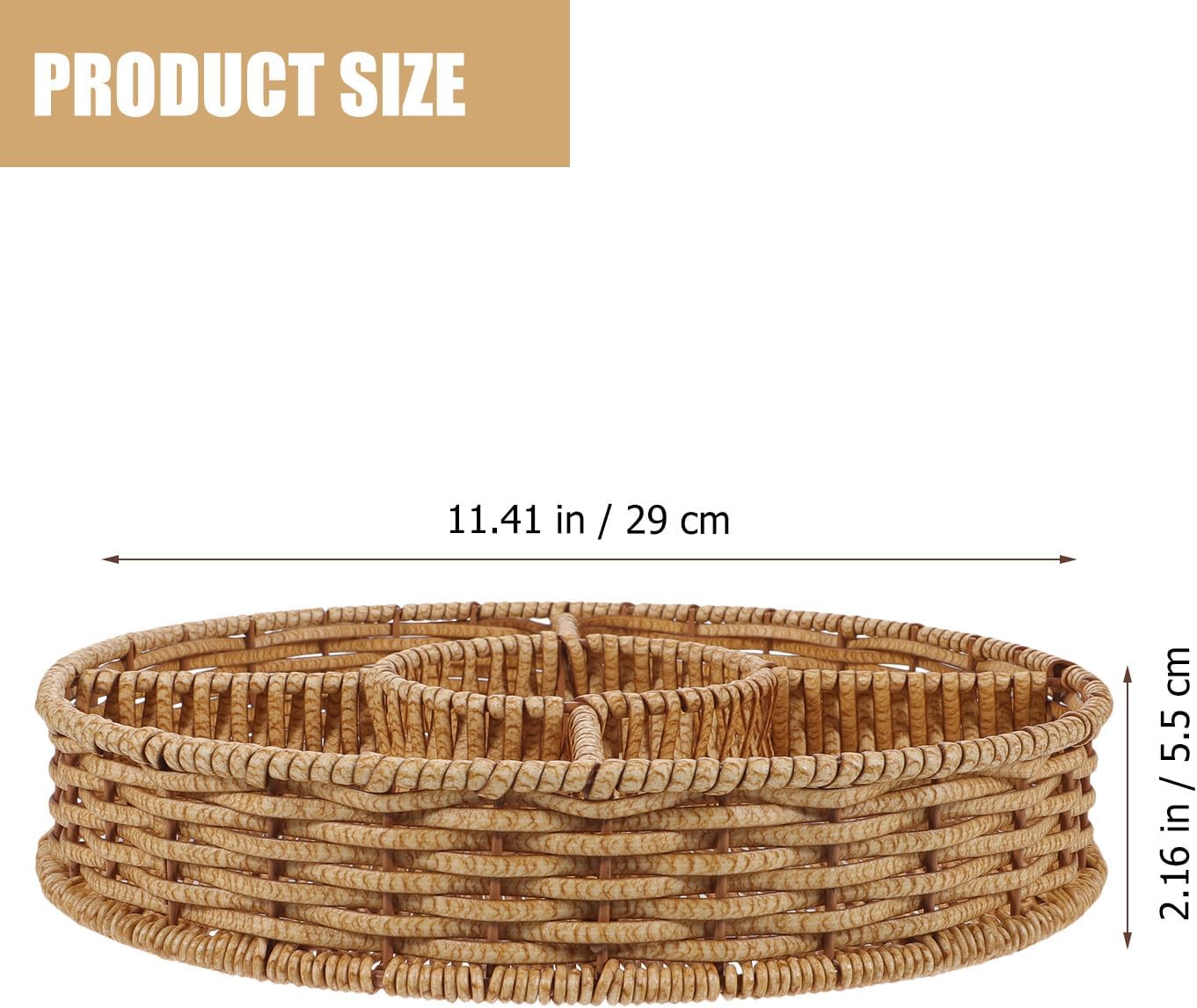 Woven Fruit Basket Divided Serving Tray, Rattan Style Food Holder with Compartments, Lightweight Outdoor Picnic Snack and Candy Plate for Home Storage and Tabletop Use