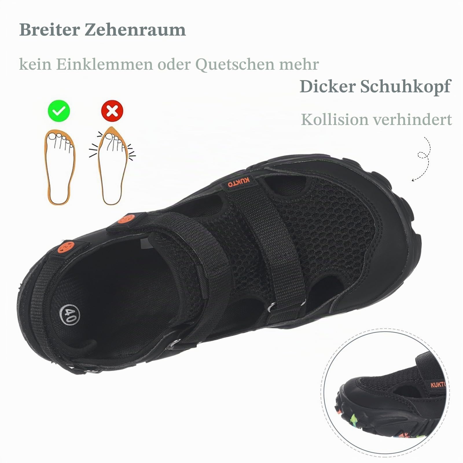 Hsyooes Barfußschuhe Herren Sportsandalen Damen Aquaschuhe Verstellbare Strandschuhe Weit Wandersandalen Schnell Trocknend Surfschuhe Sommer Schwarz EU44