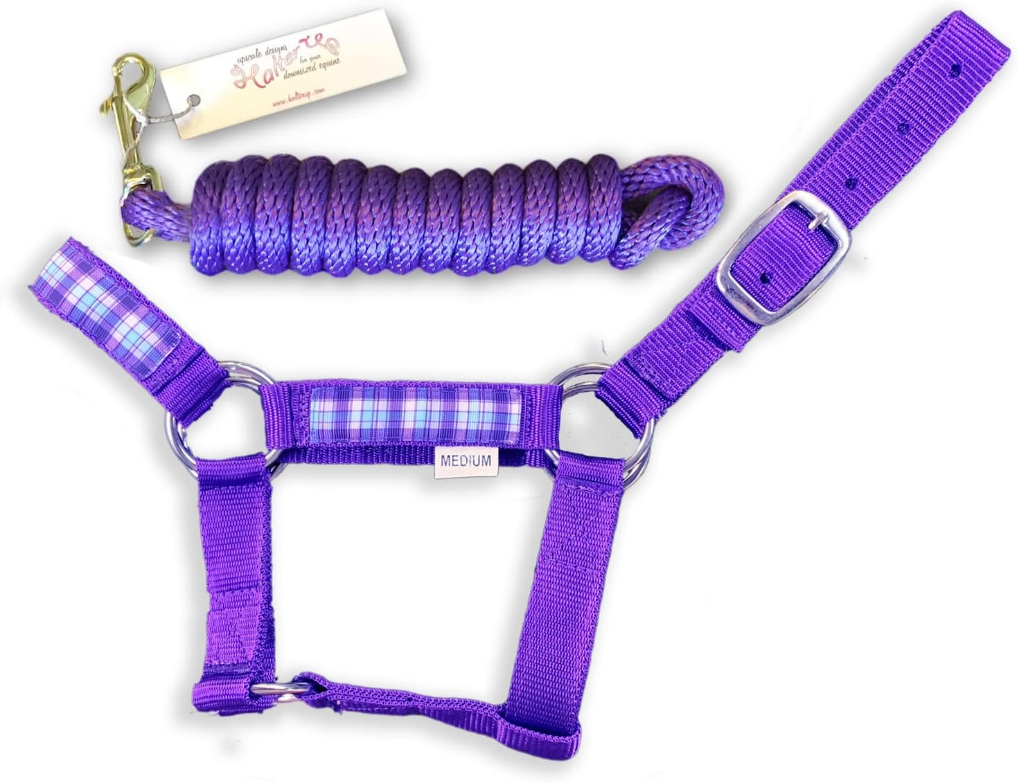 HalterUp Miniature Horse Halters and Lead Ropes (2 Item Bundle) Available in 10 Colors (Purple, Medium)